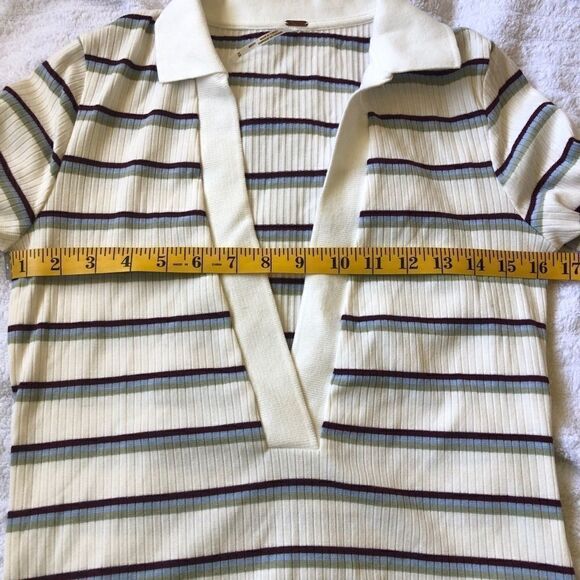 NEW FREE PEOPLE Donna Striped Tee Top Short Sleeves in Ivory Color.Size XS - Picture 2 of 9